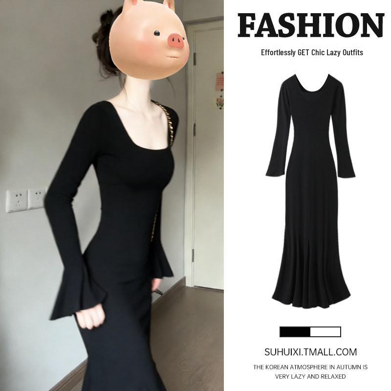 Elegant Black Blooming Lotus Fishtail Knit Dress - Women s Autumn/Winter Slim-Fit Long Dress L
Elegant Black Blooming Lotus Fishtail Knit Dress - Women s Autumn/Winter Slim-Fit Long Dress L