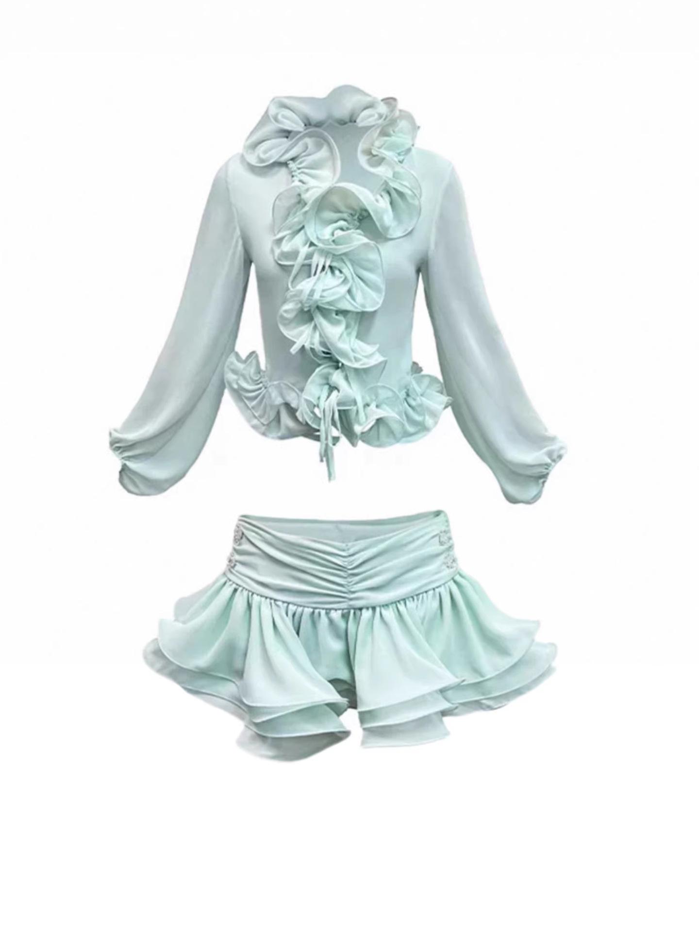Mint Green Ruffled Chiffon Set: French Sweet Spicy Crop Top + Flared Skirt Pants for Women (European/American Summer Collection) Small мятный зеленый
Mint Green Ruffled Chiffon Set: French Sweet Spicy Crop Top + Flared Skirt Pants for Women (European/American Summer Collection) Small мятный зеленый