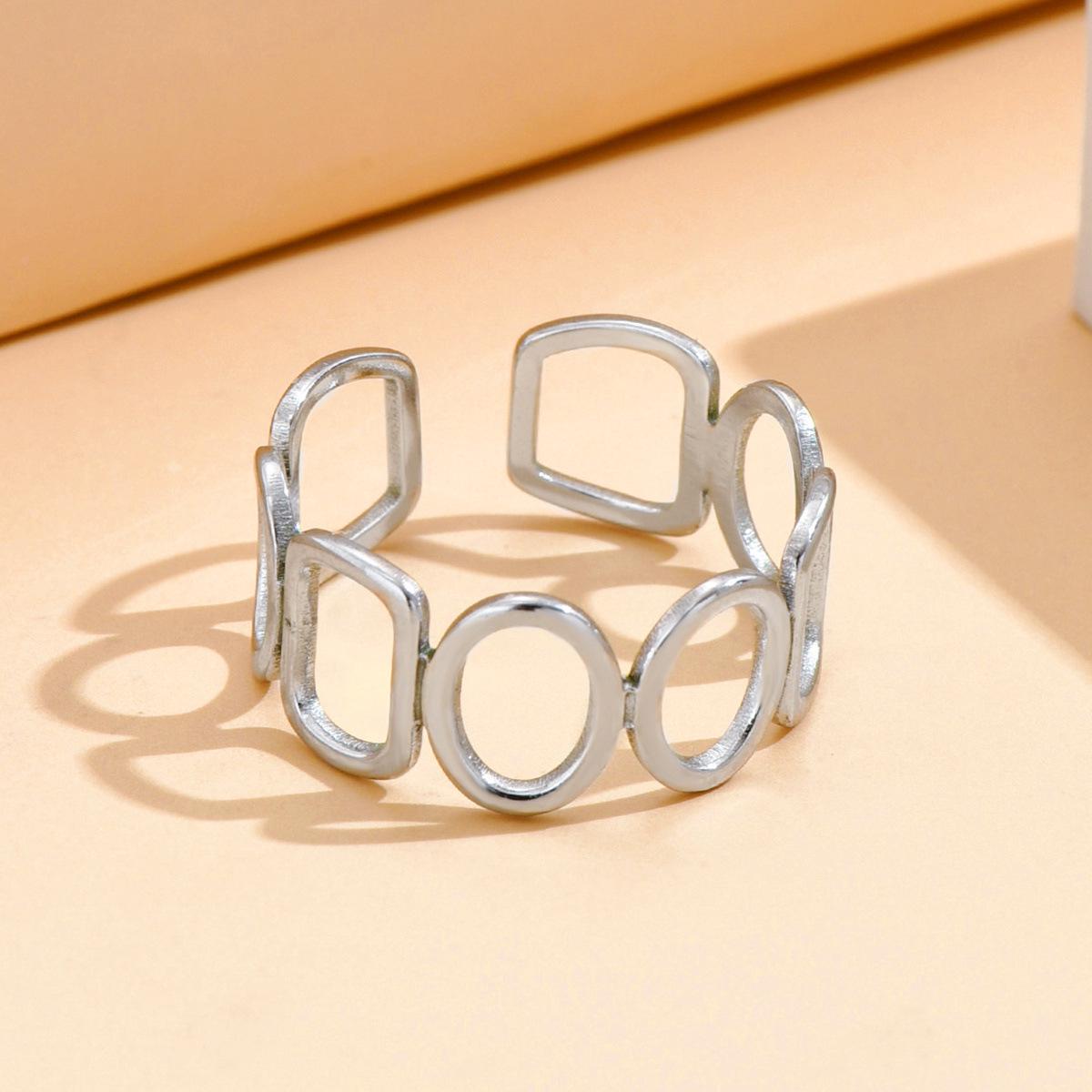 Retro Stainless Steel Geometric Open Ring with Hollow Rectangle Oval Design
Retro Stainless Steel Geometric Open Ring with Hollow Rectangle Oval Design