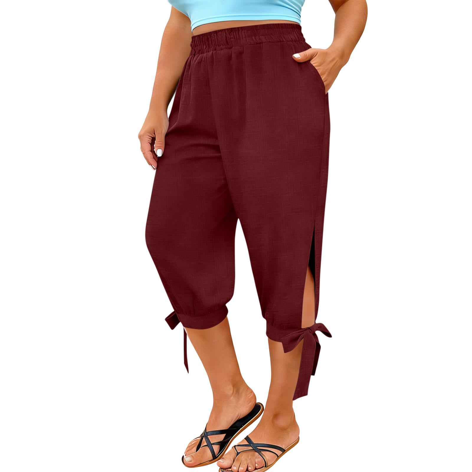 Women’s Plus Size Cropped Pants with Elastic Waistband Adjustable Tie Hem and Side Slit Loose Fit Casual Style for Everyday Wear L винний
Women’s Plus Size Cropped Pants with Elastic Waistband Adjustable Tie Hem and Side Slit Loose Fit Casual Style for Everyday Wear L винний
