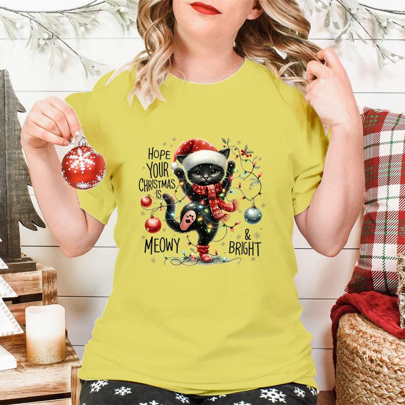 Funny Graphic Tshirt Hope Your Christmas Is Meowy Bright Women Shirt Print Cute Black Cat Short Sleeve Street Style Xmas Tees 4XL
Funny Graphic Tshirt Hope Your Christmas Is Meowy Bright Women Shirt Print Cute Black Cat Short Sleeve Street Style Xmas Tees 4XL