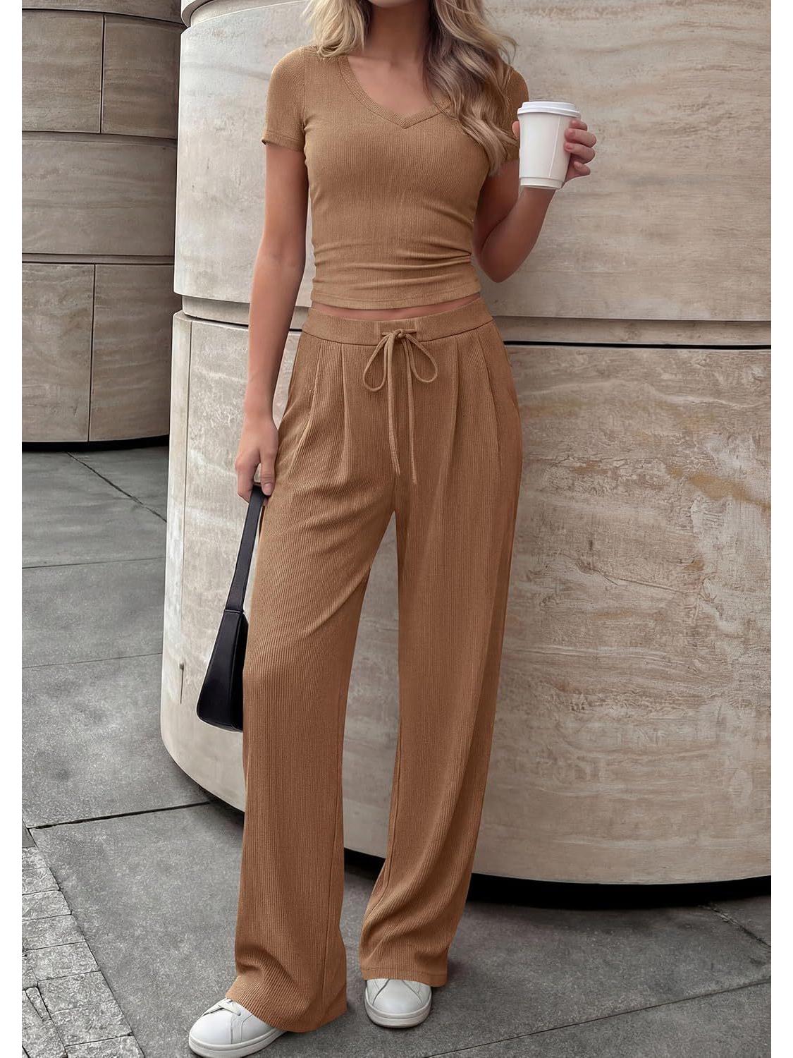 European & American Women s V-neck Top & Wide-leg Pants Suit - Solid Color, Casual Fashion Extra Extra Large хаки
European & American Women s V-neck Top & Wide-leg Pants Suit - Solid Color, Casual Fashion Extra Extra Large хаки