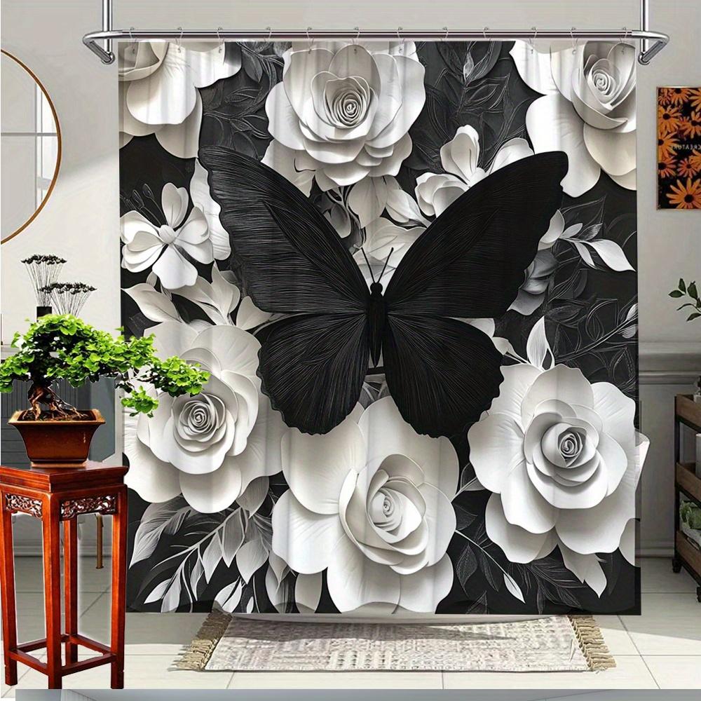 1Pc Butterfly & White Rose Bathroom Shower Curtain - Elegant Floral & Butterfly Design On Black Background, Durable Polyester W60H190(CM)-1 Pcs
1Pc Butterfly & White Rose Bathroom Shower Curtain - Elegant Floral & Butterfly Design On Black Background, Durable Polyester W60H190(CM)-1 Pcs