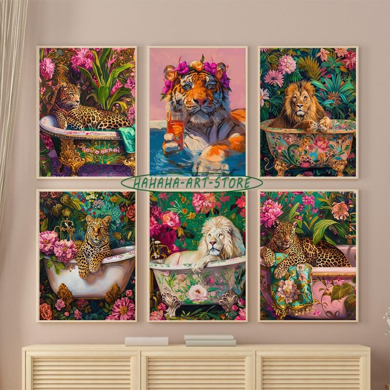 Tiger Lion Leopard Bathroom Decor Canvas Painting Showering Lion Leopard Aesthetic Prints Tropic Floral Animal Wall Decoration 21cm×30cm NoFrame
Tiger Lion Leopard Bathroom Decor Canvas Painting Showering Lion Leopard Aesthetic Prints Tropic Floral Animal Wall Decoration 21cm×30cm NoFrame