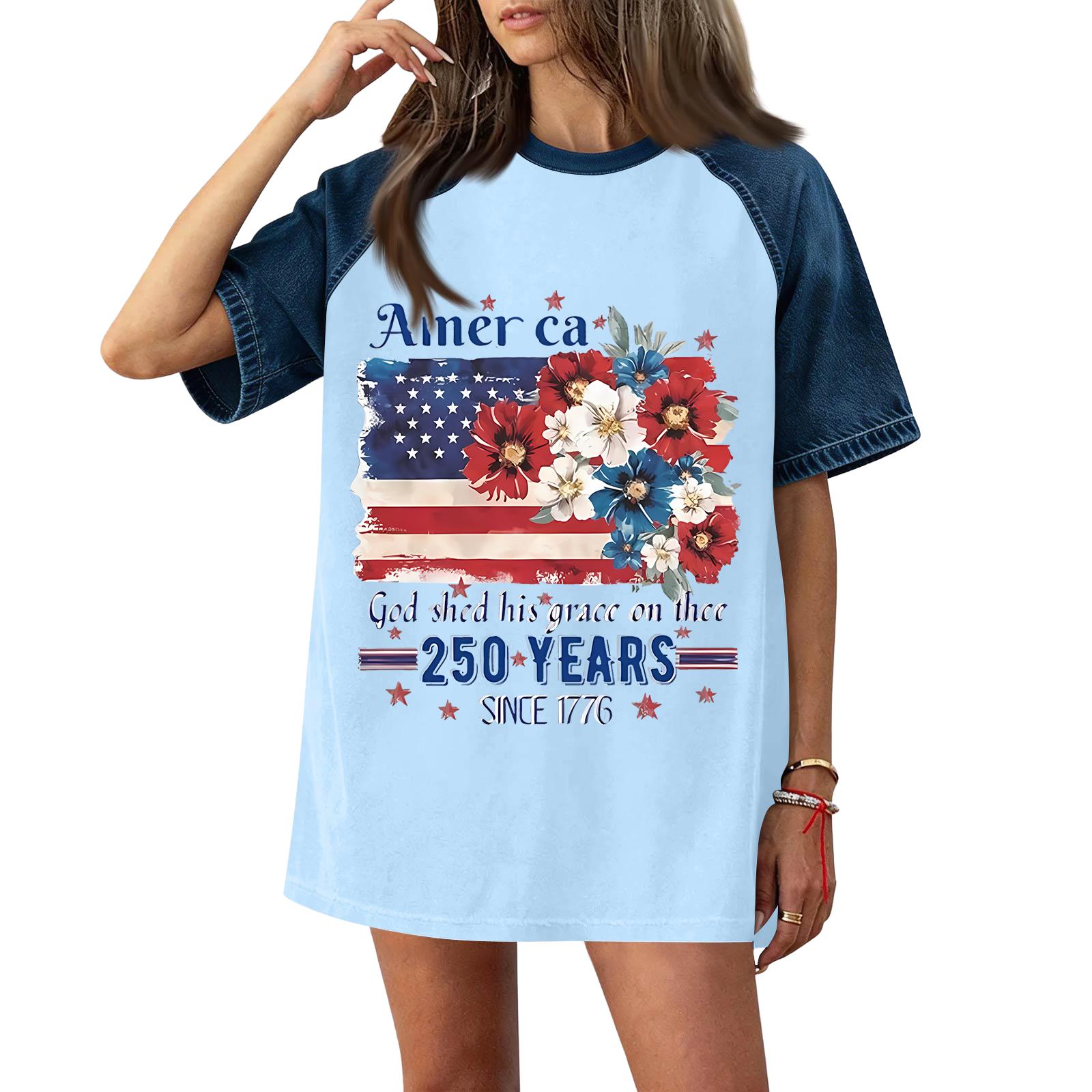 Women’s Casual Loose Fit Short Sleeve Top with Denim and Printed Graphic for Everyday Wear and Comfort L
Women’s Casual Loose Fit Short Sleeve Top with Denim and Printed Graphic for Everyday Wear and Comfort L