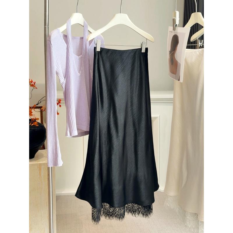 Temperament lace splicing acetic acid satin skirt women s spring and summer new high waist drape a-shaped side split long skirt XL чорний
Temperament lace splicing acetic acid satin skirt women s spring and summer new high waist drape a-shaped side split long skirt XL чорний