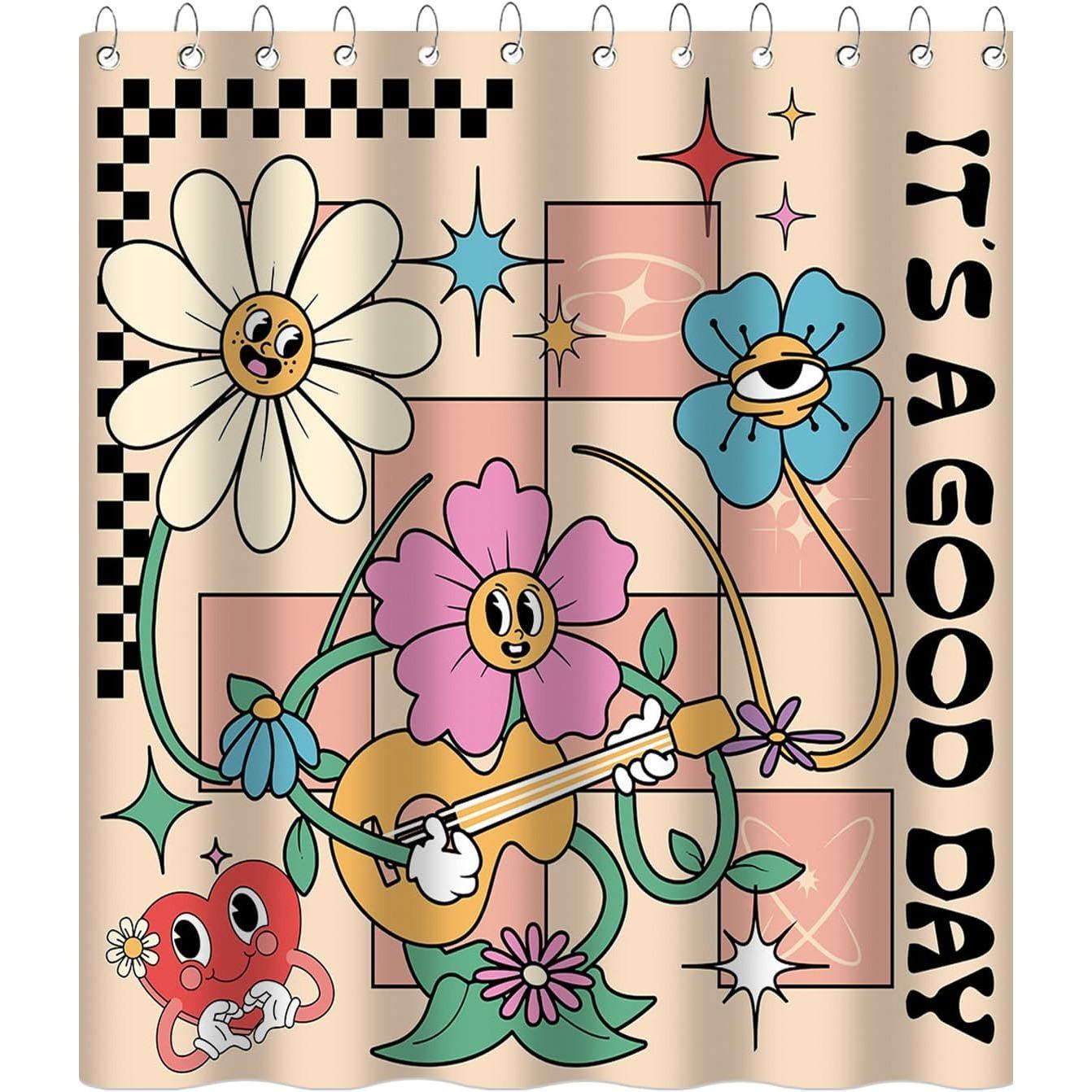 70S Retro Shower Curtain For Girls Groovy Funny Floral Shower Curtain With 12 Hooks White Blue Flower Stars Music Waterproof W60H190(CM)-1 Pcs
70S Retro Shower Curtain For Girls Groovy Funny Floral Shower Curtain With 12 Hooks White Blue Flower Stars Music Waterproof W60H190(CM)-1 Pcs