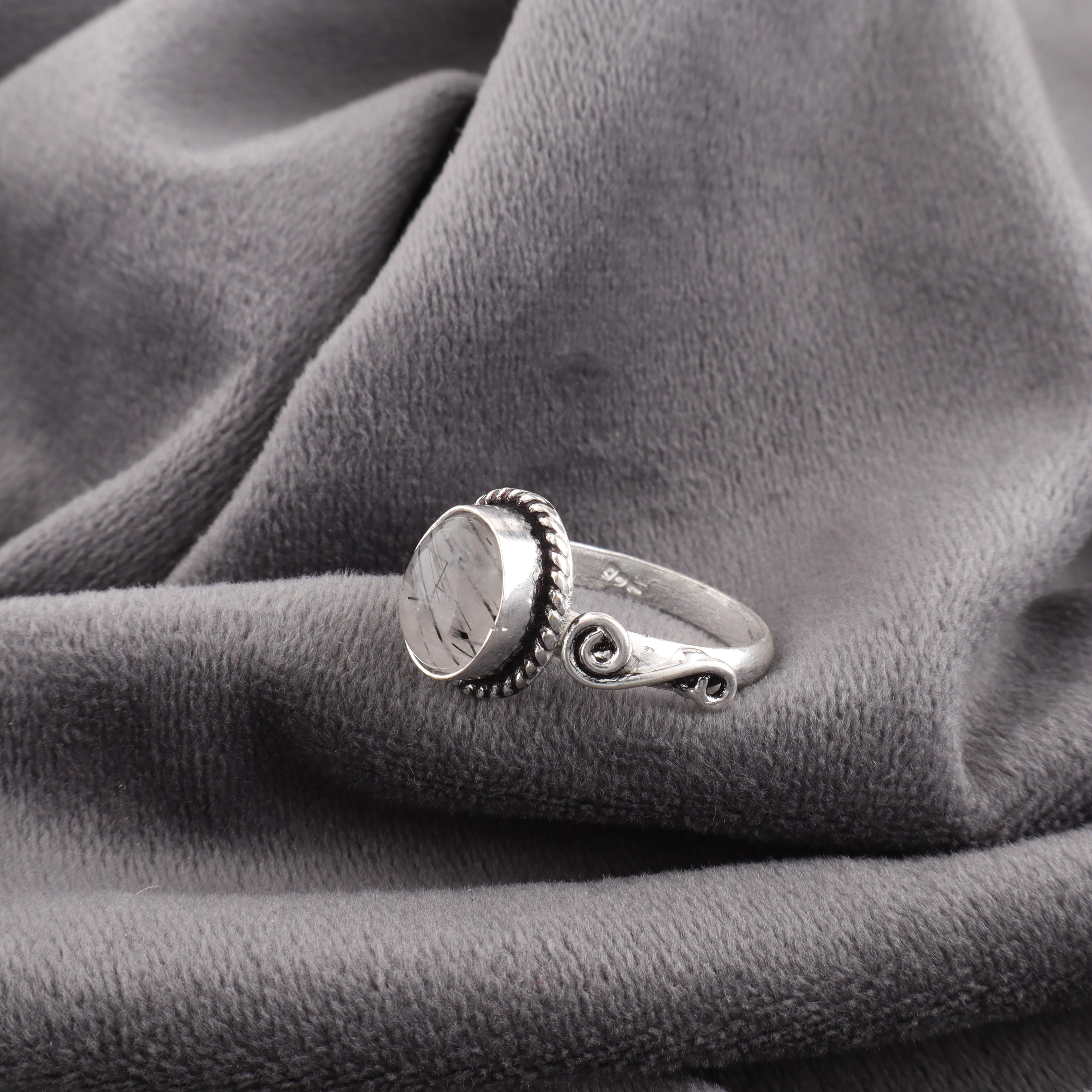 Украшения из черного рутила, кольцо из стерлингового серебра 925 пробы, красивое серебряное кольцо, богемные украшения ручной работы для свадебного подарка 12 чёрный