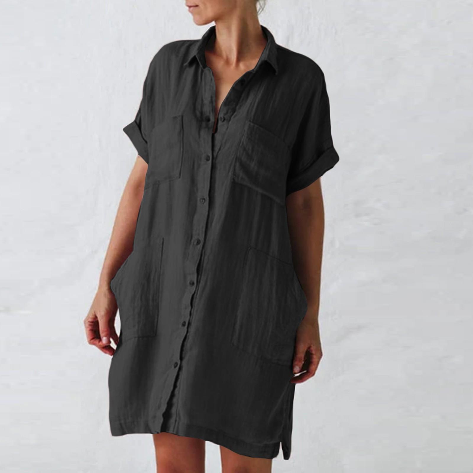 Women Casual Blouse Color Cotton Linen Short Sleeve Pocket Long Dress XXXXXL чёрный
Women Casual Blouse Color Cotton Linen Short Sleeve Pocket Long Dress XXXXXL чёрный
