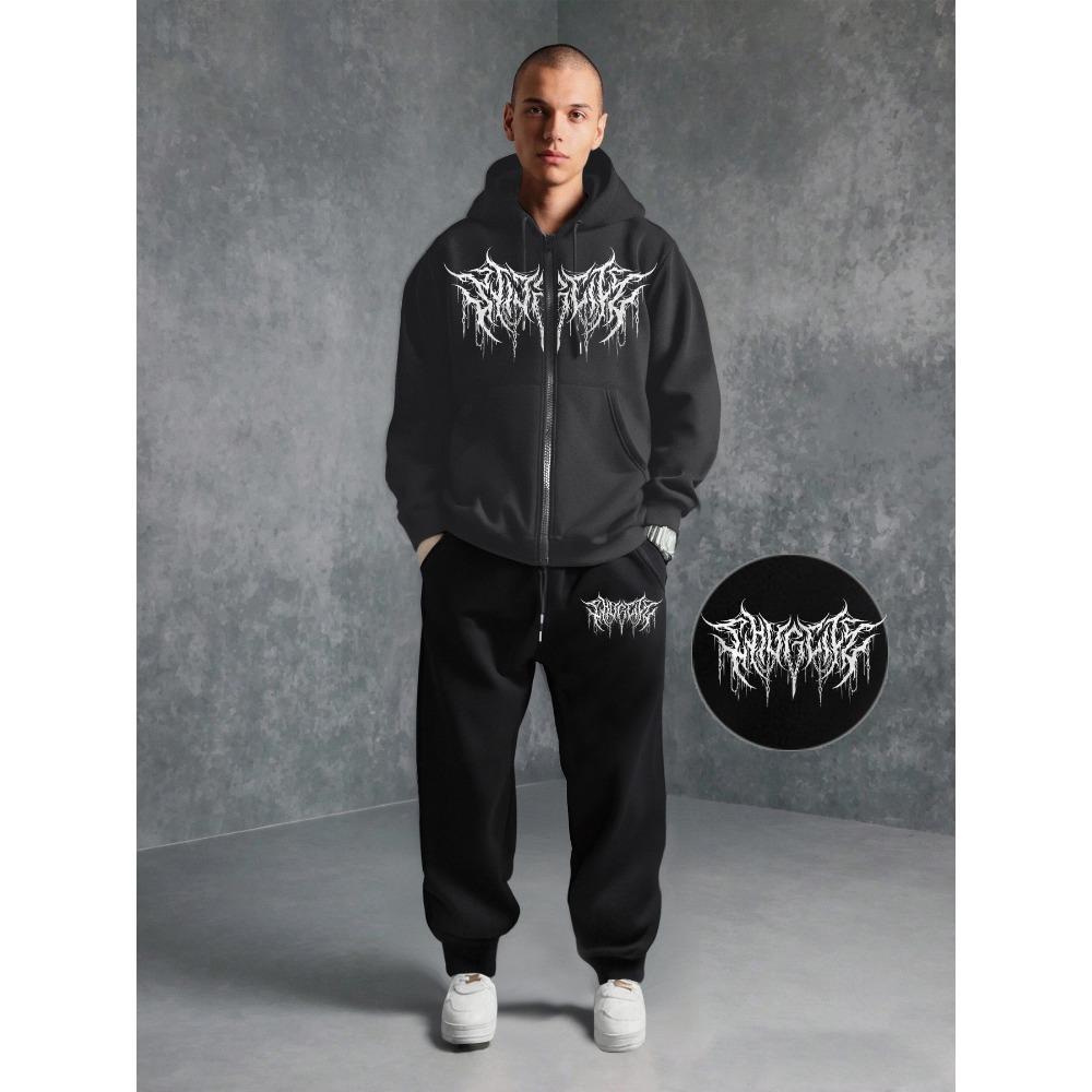 Men S Dark Style Print Zip Sleeve Hoodie And Casual Jogger Pants Set, a Trendy Street Style, a Must Have for Fashion Enthusiasts S серый
Men S Dark Style Print Zip Sleeve Hoodie And Casual Jogger Pants Set, a Trendy Street Style, a Must Have for Fashion Enthusiasts S серый