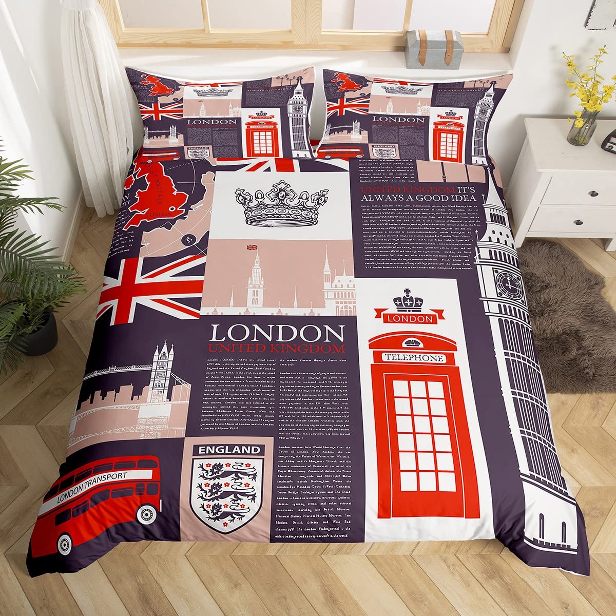 Big Ben Comforter Cover Boys Famous Telephone Booth Bedding Set Retro London Cityscape Duvet Cover With Pillowcase EU single(135x200cm)
Big Ben Comforter Cover Boys Famous Telephone Booth Bedding Set Retro London Cityscape Duvet Cover With Pillowcase EU single(135x200cm)