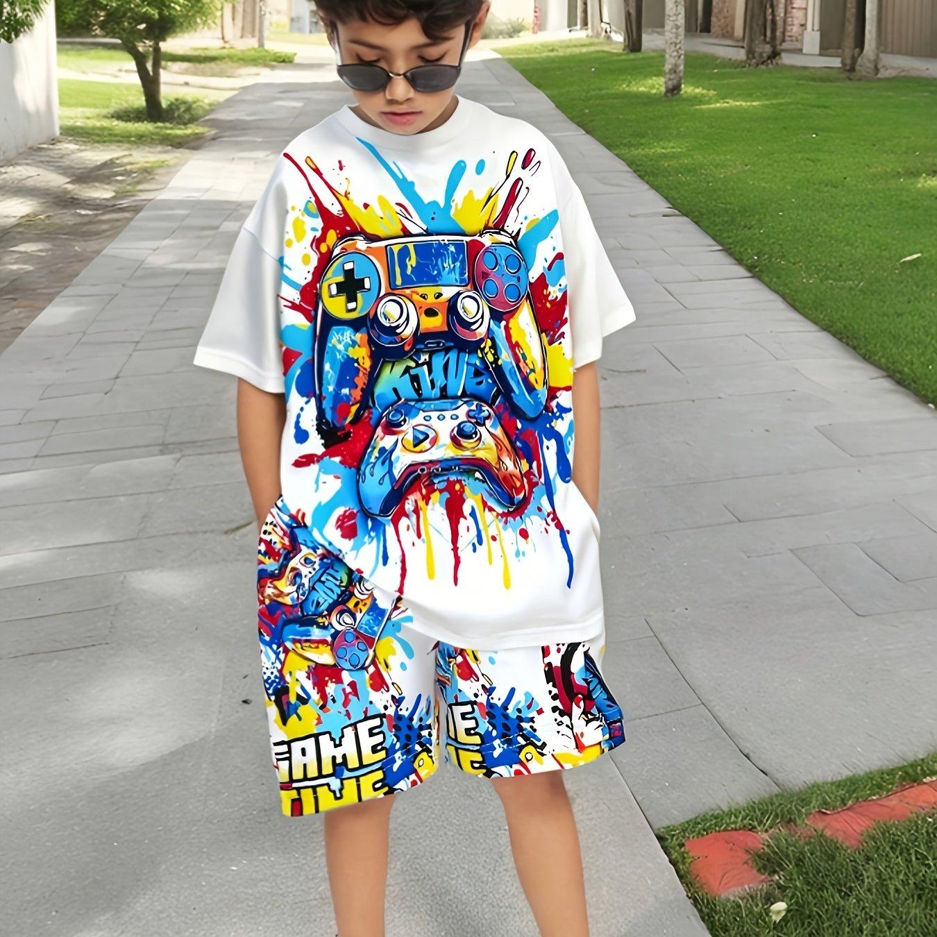 European and American Boys Fashion Game Machine Printed Short sleeved Print Graffiti Shorts Set 5-6Y
European and American Boys Fashion Game Machine Printed Short sleeved Print Graffiti Shorts Set 5-6Y