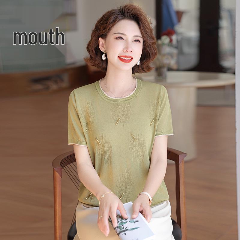 Chic Summer Ice Silk Knit T-Shirt for Moms - Loose, Stylish, Short-Sleeve Top for Mid-to-Older Women 5XL (150-165 Jin)
Chic Summer Ice Silk Knit T-Shirt for Moms - Loose, Stylish, Short-Sleeve Top for Mid-to-Older Women 5XL (150-165 Jin)