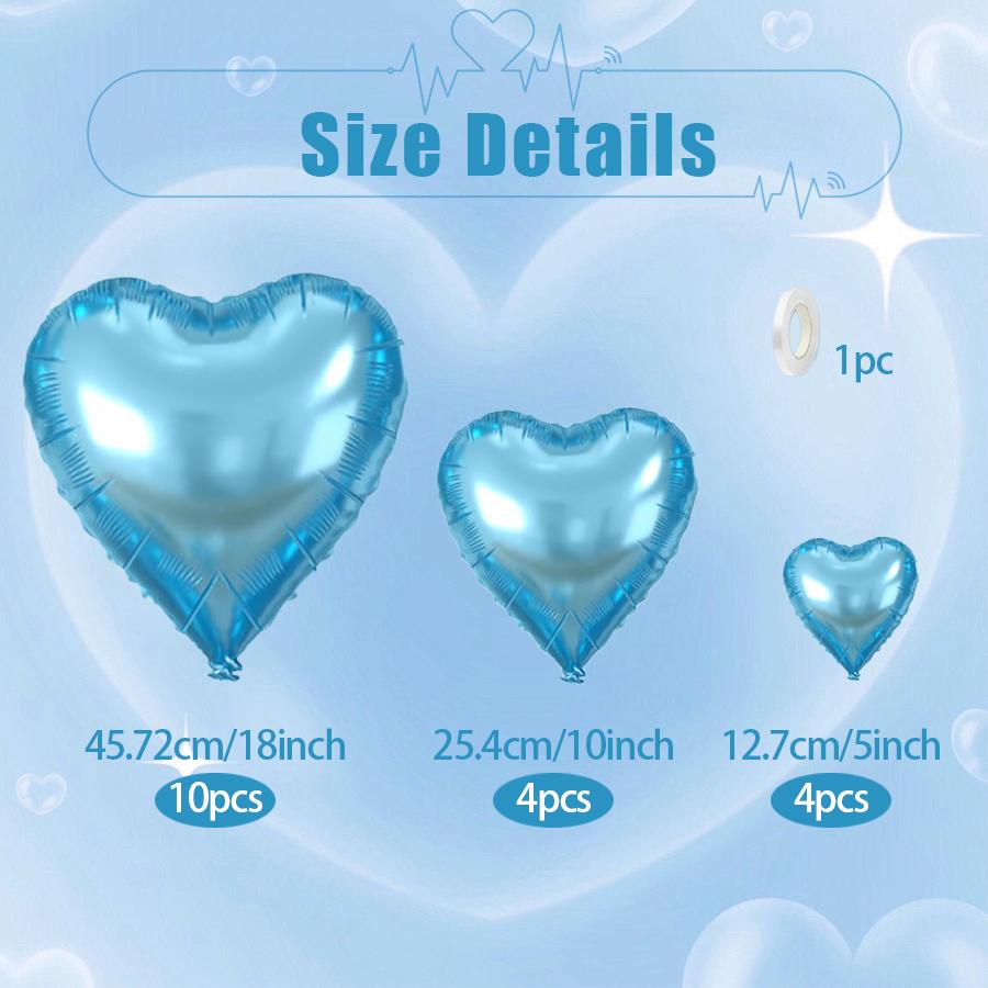 Light blue heart-shaped balloons with different sizes of aluminum foil balloons for shower, wedding, birthday decoration Other
Light blue heart-shaped balloons with different sizes of aluminum foil balloons for shower, wedding, birthday decoration Other