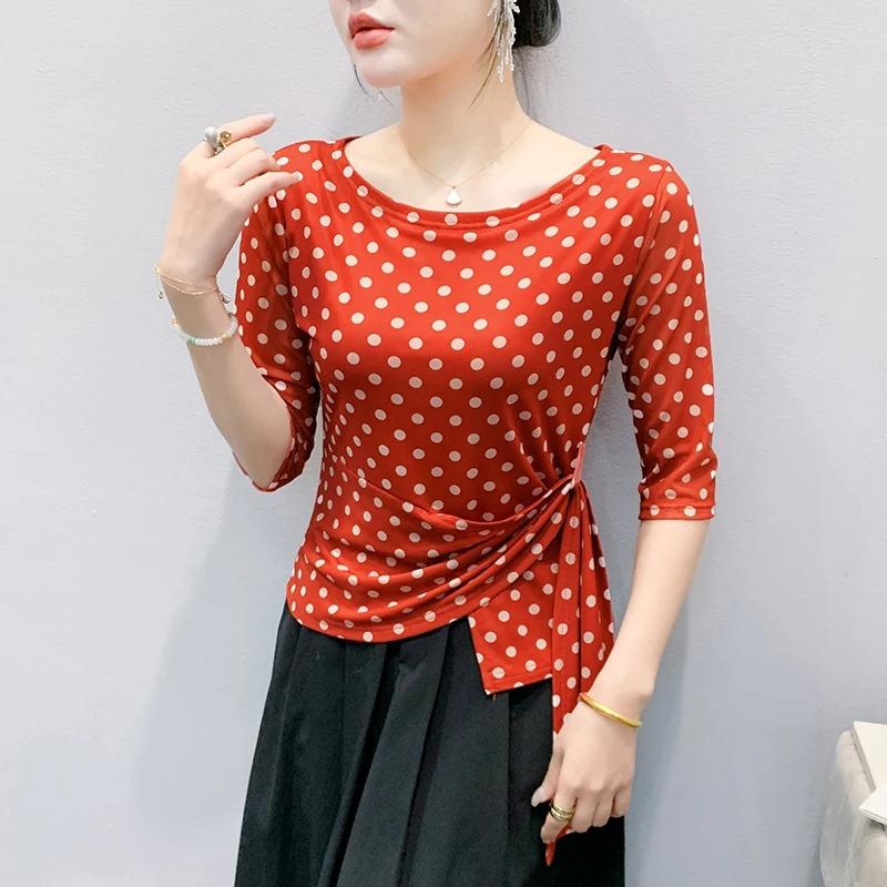 Women Summer Half Sleeve T-shirts Print Polka Dots Mesh Tops Girl Irregular Sweet T-shirt 3XL
Women Summer Half Sleeve T-shirts Print Polka Dots Mesh Tops Girl Irregular Sweet T-shirt 3XL