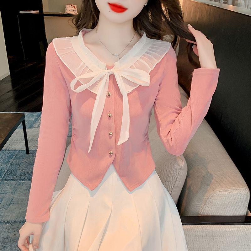 Spring New Style French Hepburn Style Bow Chic Lace Collar Sweet Slimming Fashionable and Versatile Long-sleeved Top for Women S рожевий
Spring New Style French Hepburn Style Bow Chic Lace Collar Sweet Slimming Fashionable and Versatile Long-sleeved Top for Women S рожевий