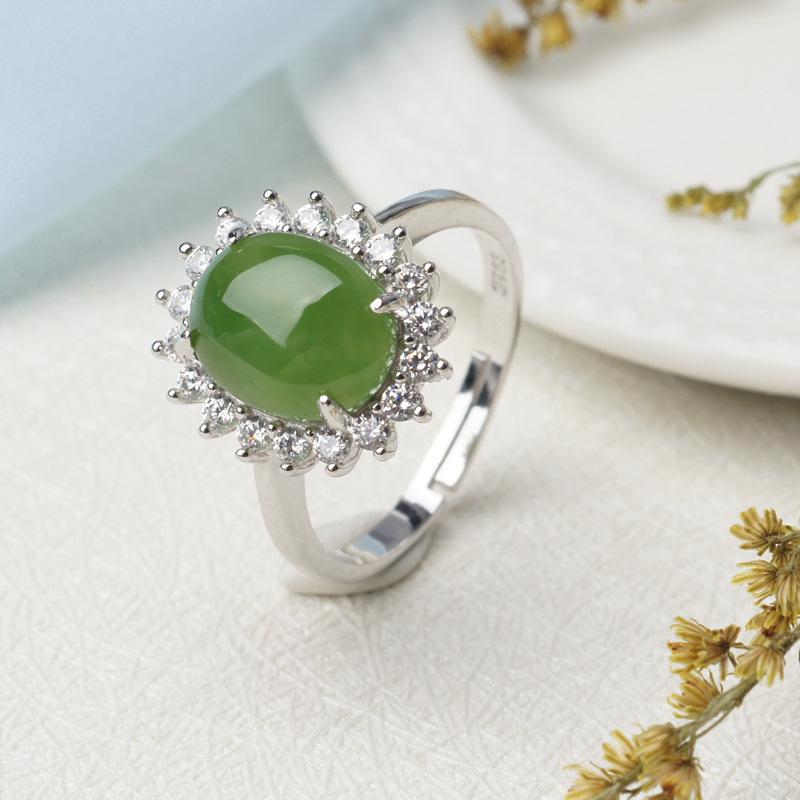 Certified Hetian Green Jade Cabochon Women s Ring in 925 Silver - European & American Style Fashion Accessory Adjustable Open Ring
Certified Hetian Green Jade Cabochon Women s Ring in 925 Silver - European & American Style Fashion Accessory Adjustable Open Ring