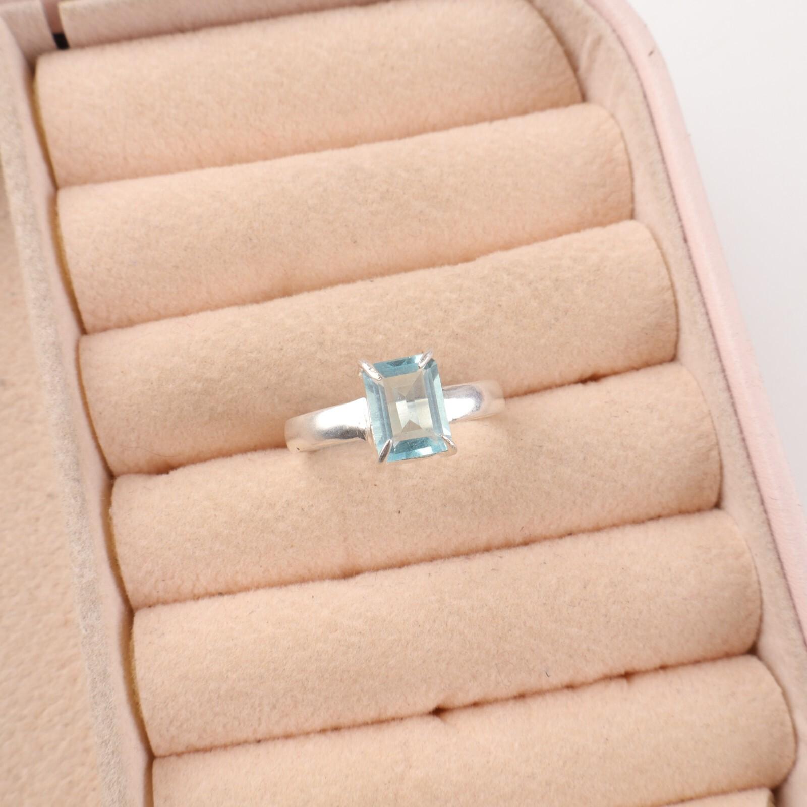 Драгоценный камень Голубой Топаз Небо 925 Стерлинговое Серебро Женское Подарочное Ювелирное Изделие Обручальное Кольцо RR-30-7 7