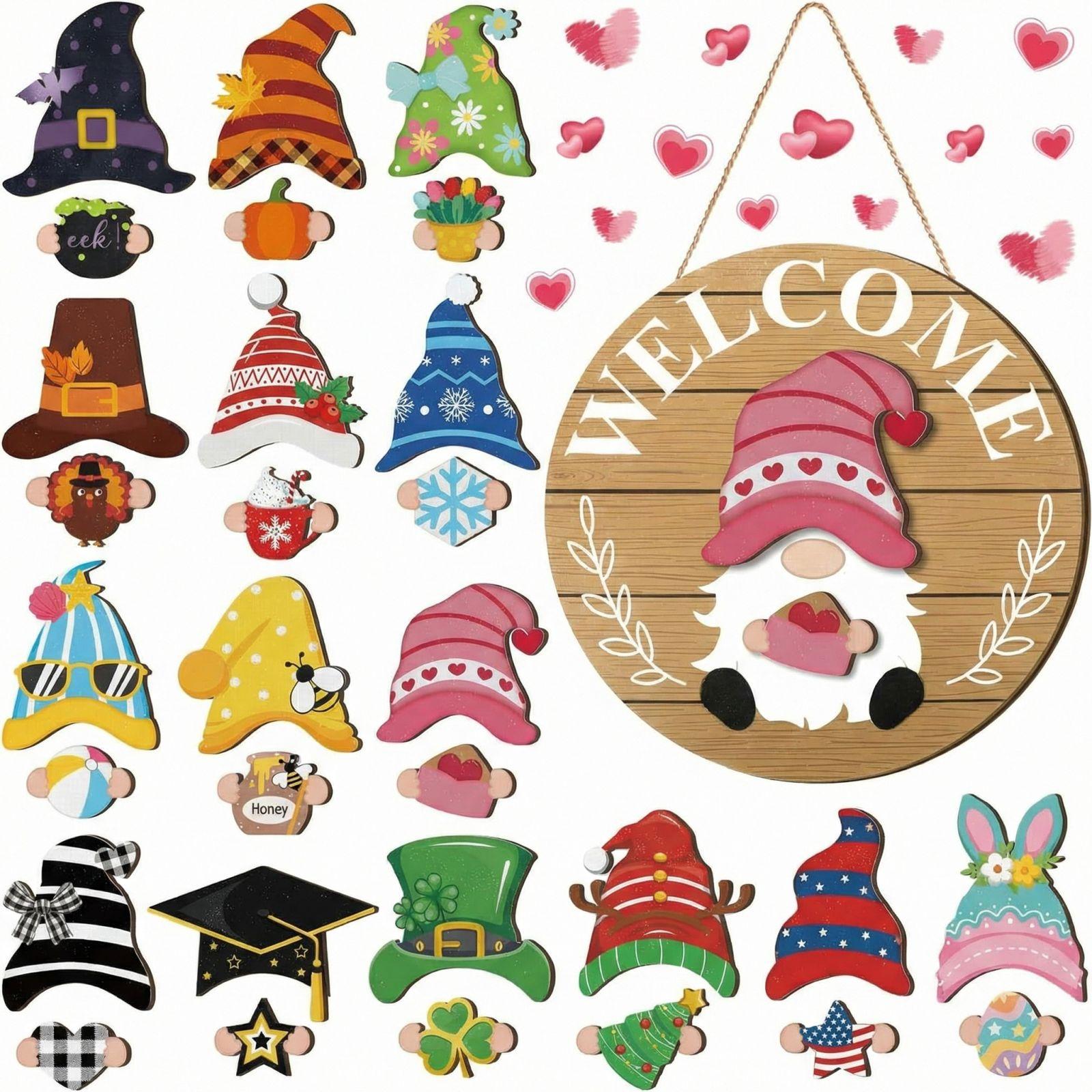Interchangeable Wooden Gnome Decor Holiday Seasonal Gnome Decorations With Magnet Pieces And Detachable Hats Changeable Welcome Sign For Home one size
Interchangeable Wooden Gnome Decor Holiday Seasonal Gnome Decorations With Magnet Pieces And Detachable Hats Changeable Welcome Sign For Home one size