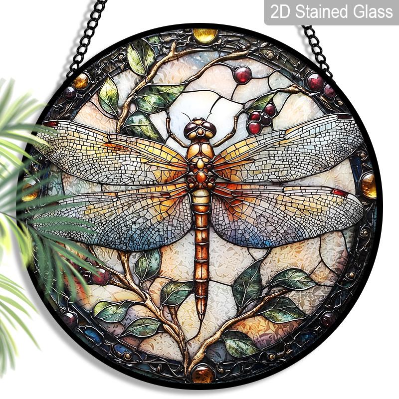 2D Flat Stained Glass Dragonfly Window Decoration, 7.87inches Colored Glass Plate with Chain Window Door Wall Decor, Charming Spring Summer Sun styleA/1pc
2D Flat Stained Glass Dragonfly Window Decoration, 7.87inches Colored Glass Plate with Chain Window Door Wall Decor, Charming Spring Summer Sun styleA/1pc