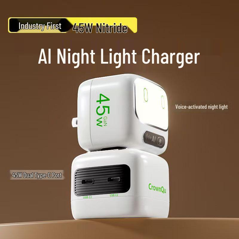 45W Gallium Nitride Smart Charger for Apple 17 with Voice and Light Control, Multi-Port Fast Charging. 45W GaN Charger with AI Voice Control, Head Only
45W Gallium Nitride Smart Charger for Apple 17 with Voice and Light Control, Multi-Port Fast Charging. 45W GaN Charger with AI Voice Control, Head Only