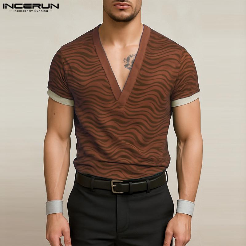 INCERUN Summer Deep V Neck Short Sleeves Striped Print Slim Men Tops Tee 5XL коричневий
INCERUN Summer Deep V Neck Short Sleeves Striped Print Slim Men Tops Tee 5XL коричневий