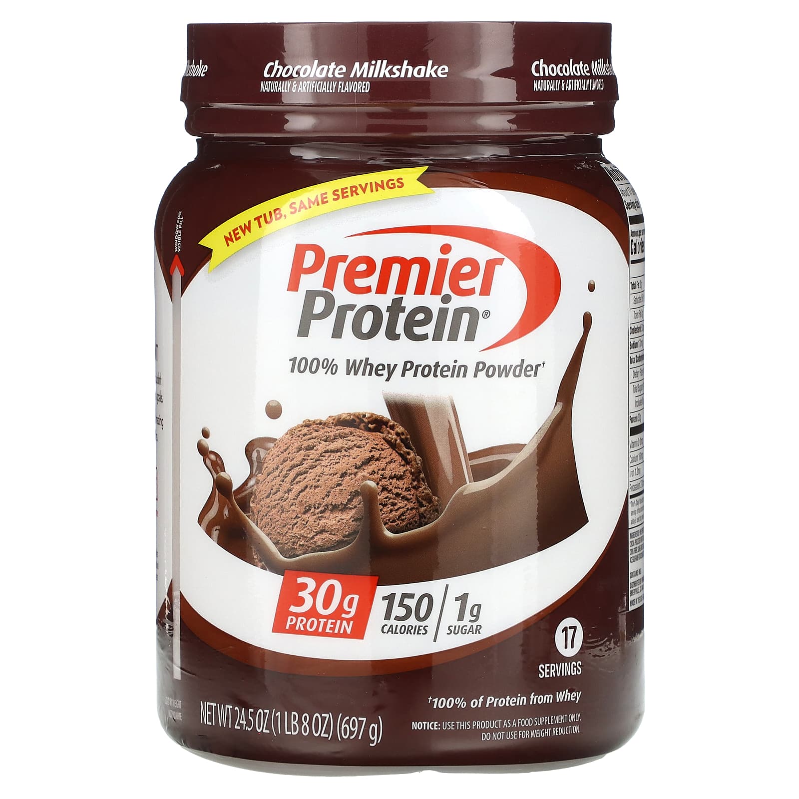 Premier Protein, 100% Whey Protein Powder, Chocolate Milkshake Flavor, 1 lb/8 oz (697 g)
Premier Protein, 100% Whey Protein Powder, Chocolate Milkshake Flavor, 1 lb/8 oz (697 g)