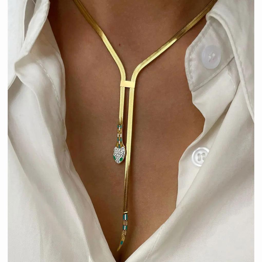 Versatile snake-shaped pull-up necklace female, cold wind long flat snake bone chain fringed necklace
Versatile snake-shaped pull-up necklace female, cold wind long flat snake bone chain fringed necklace