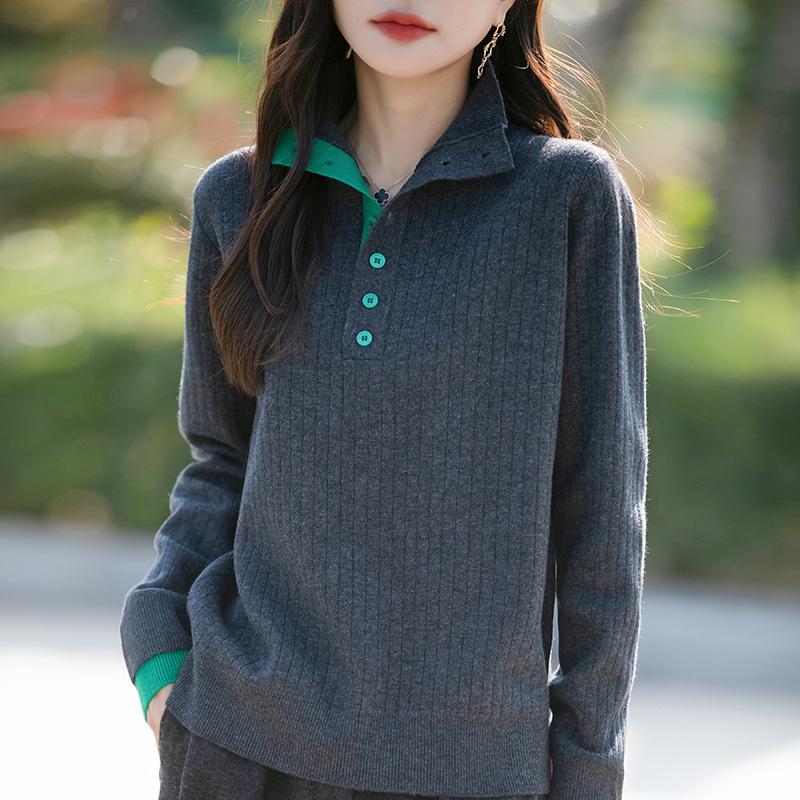 Женский вязаный свитер с отложным воротником - Иллюзия двойки, Длинный рукав, Свободный крой, Приталенный дизайн для осени/зимы. Large темно-серого
Женский вязаный свитер с отложным воротником - Иллюзия двойки, Длинный рукав, Свободный крой, Приталенный дизайн для осени/зимы. Large темно-серого