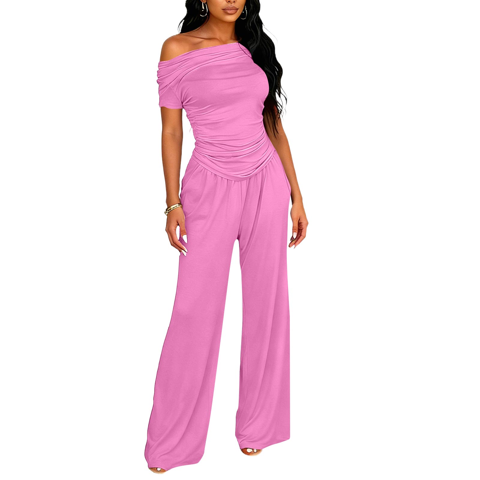 Women Off Shoulder Ruched Jumpsuit Wide Leg Stretchy Fabric Casual Loose Fit Outfit for Daily Wear M
Women Off Shoulder Ruched Jumpsuit Wide Leg Stretchy Fabric Casual Loose Fit Outfit for Daily Wear M