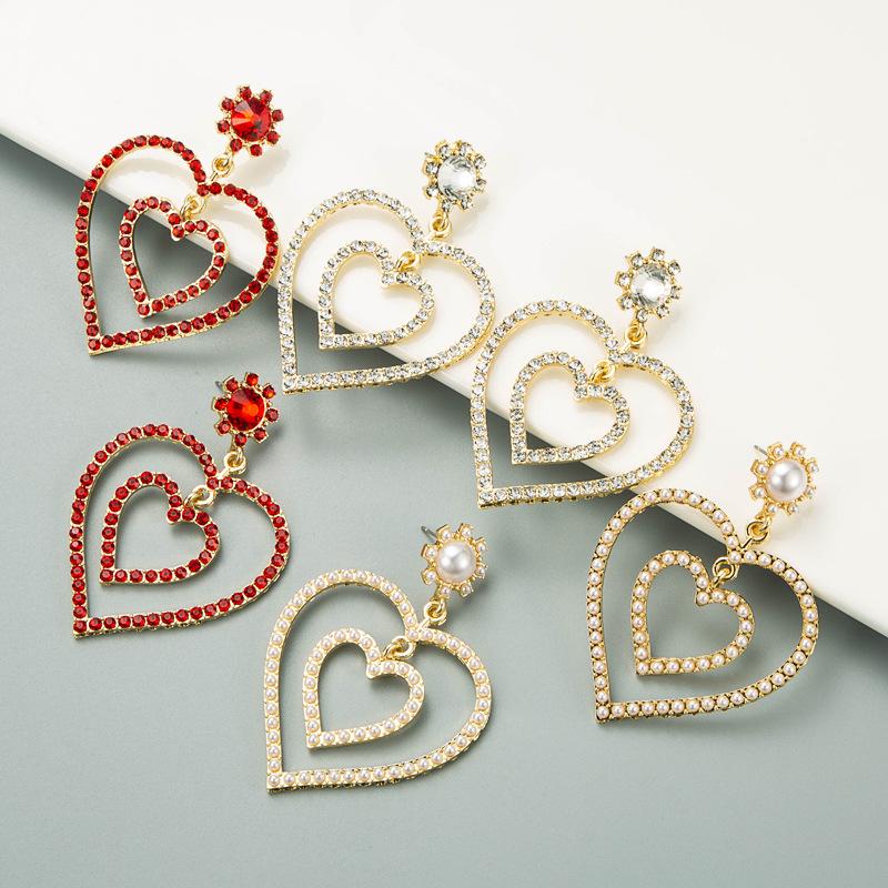 European-American Double Heart Rhinestone Earrings with S925 Silver Needle. красный
European-American Double Heart Rhinestone Earrings with S925 Silver Needle. красный