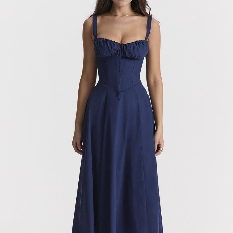 Hugcitar атласное платье без рукавов с цветочным принтом, рюшами и вырезами, платье макси, летнее женское модное сексуальное вечернее клубное платье Kpytomoa XL темно-синий