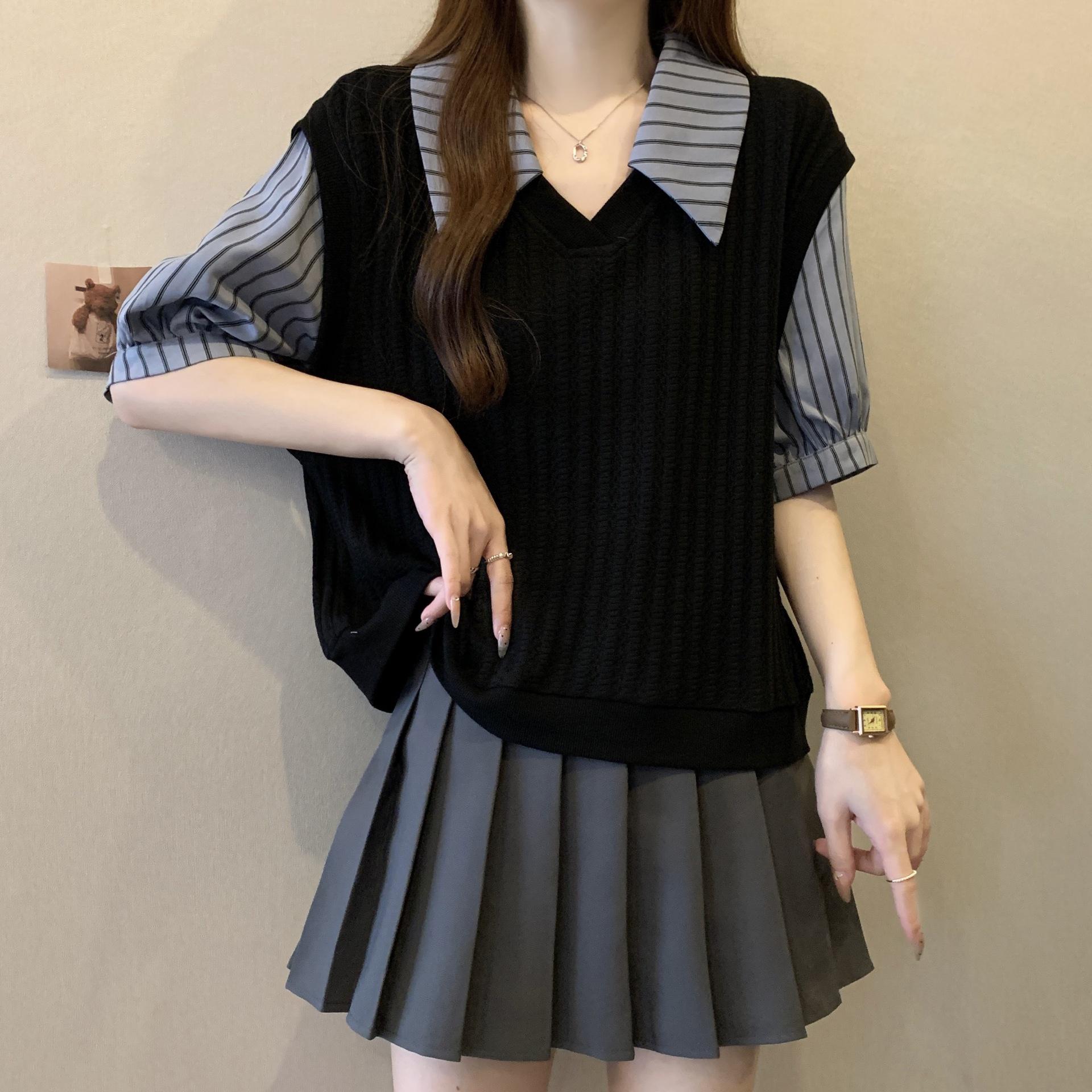 Синий полосатый свитер с короткими рукавами, свободным кроем и имитацией двухкомпонентного дизайна 4XL чёрный
Синий полосатый свитер с короткими рукавами, свободным кроем и имитацией двухкомпонентного дизайна 4XL чёрный