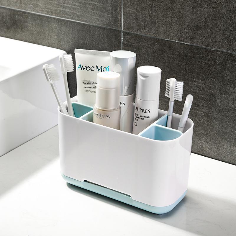 Toothbrush, Razor & Makeup Holder with Detachable Divider and Draining Rack for Countertop Storage Gray Small
Toothbrush, Razor & Makeup Holder with Detachable Divider and Draining Rack for Countertop Storage Gray Small