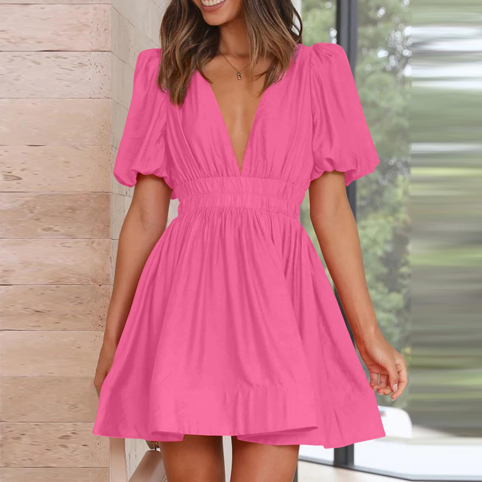 Женское повседневное платье с v-образным вырезом, летнее свободное платье с высокой талией и глубоким V-образным вырезом на талии, плиссированное платье с пышными рукавами, милая юбка со складками L горячий розовый
Женское повседневное платье с v-образным вырезом, летнее свободное платье с высокой талией и глубоким V-образным вырезом на талии, плиссированное платье с пышными рукавами, милая юбка со складками L горячий розовый