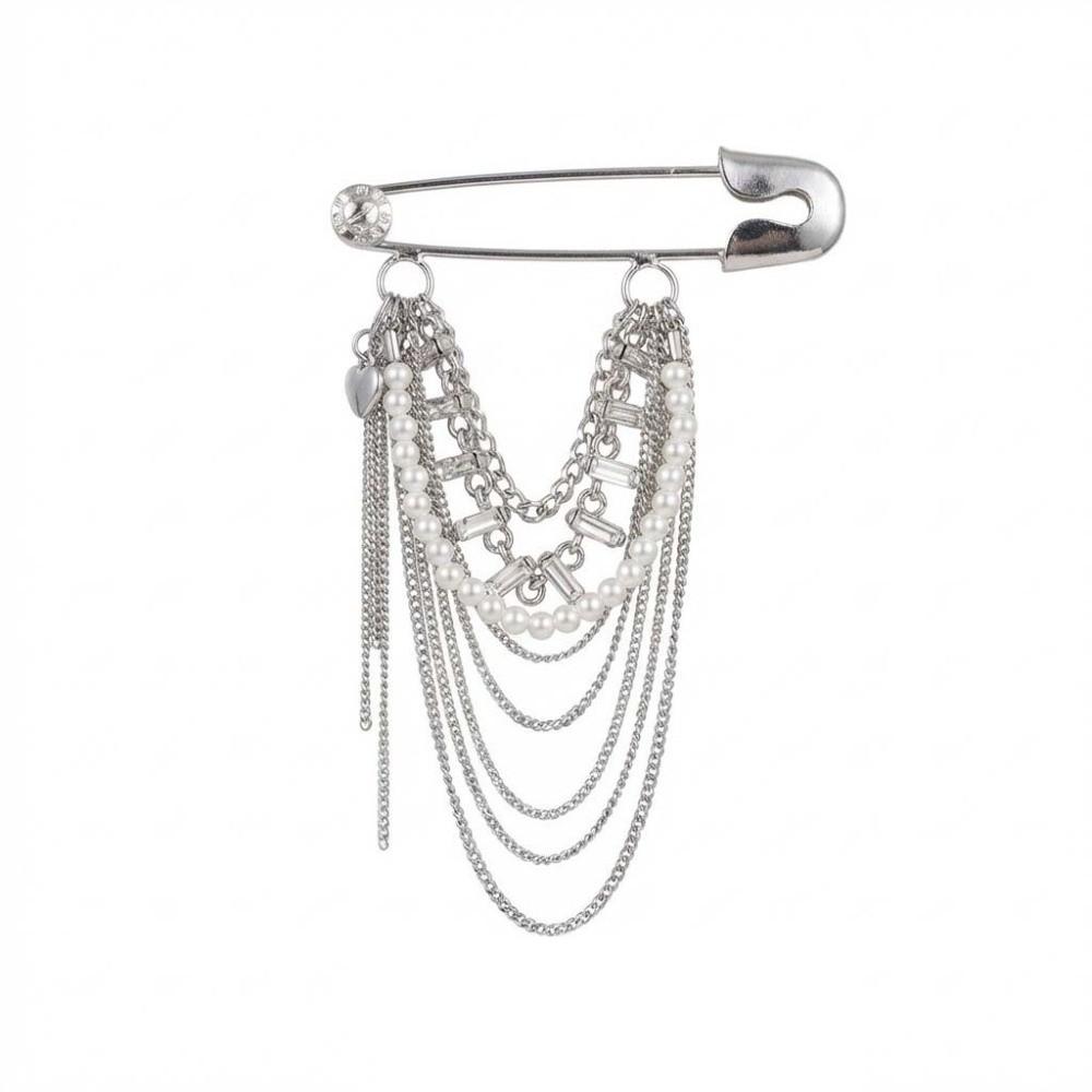 Imitation Pearl Accents Safety Pin Chain Brooch Punk Style Suit Accessory Fashion Runway Styling
Imitation Pearl Accents Safety Pin Chain Brooch Punk Style Suit Accessory Fashion Runway Styling