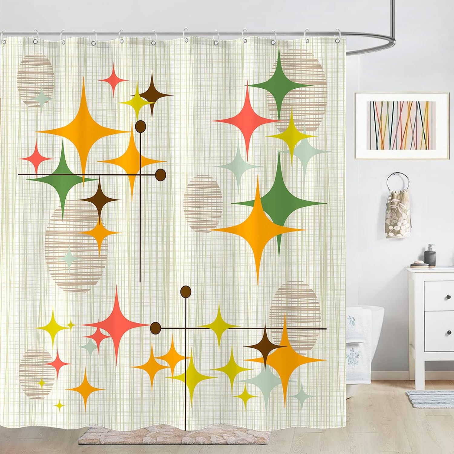 Mid Century Modern Shower Curtain Retro Stars Abstract Boho Art 72X72 Inch, Waterproof Vintage Bathroom Decor With Hooks,Yellow W60H190(CM)-1 Pcs
Mid Century Modern Shower Curtain Retro Stars Abstract Boho Art 72X72 Inch, Waterproof Vintage Bathroom Decor With Hooks,Yellow W60H190(CM)-1 Pcs