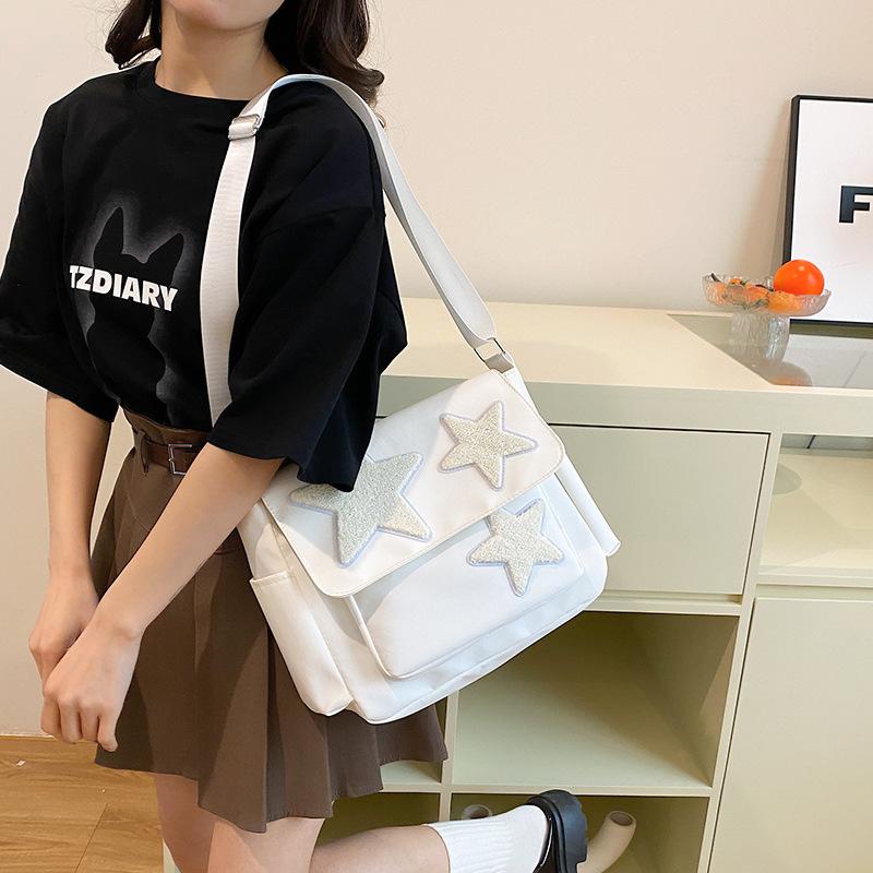 Милая Универсальная Красная Сумка в Студенческом Стиле Большой Вместимости Пентаграмма Студенческая Сумка для Занятий Сумка для Поездок на Работу Сумка на Плечо белый