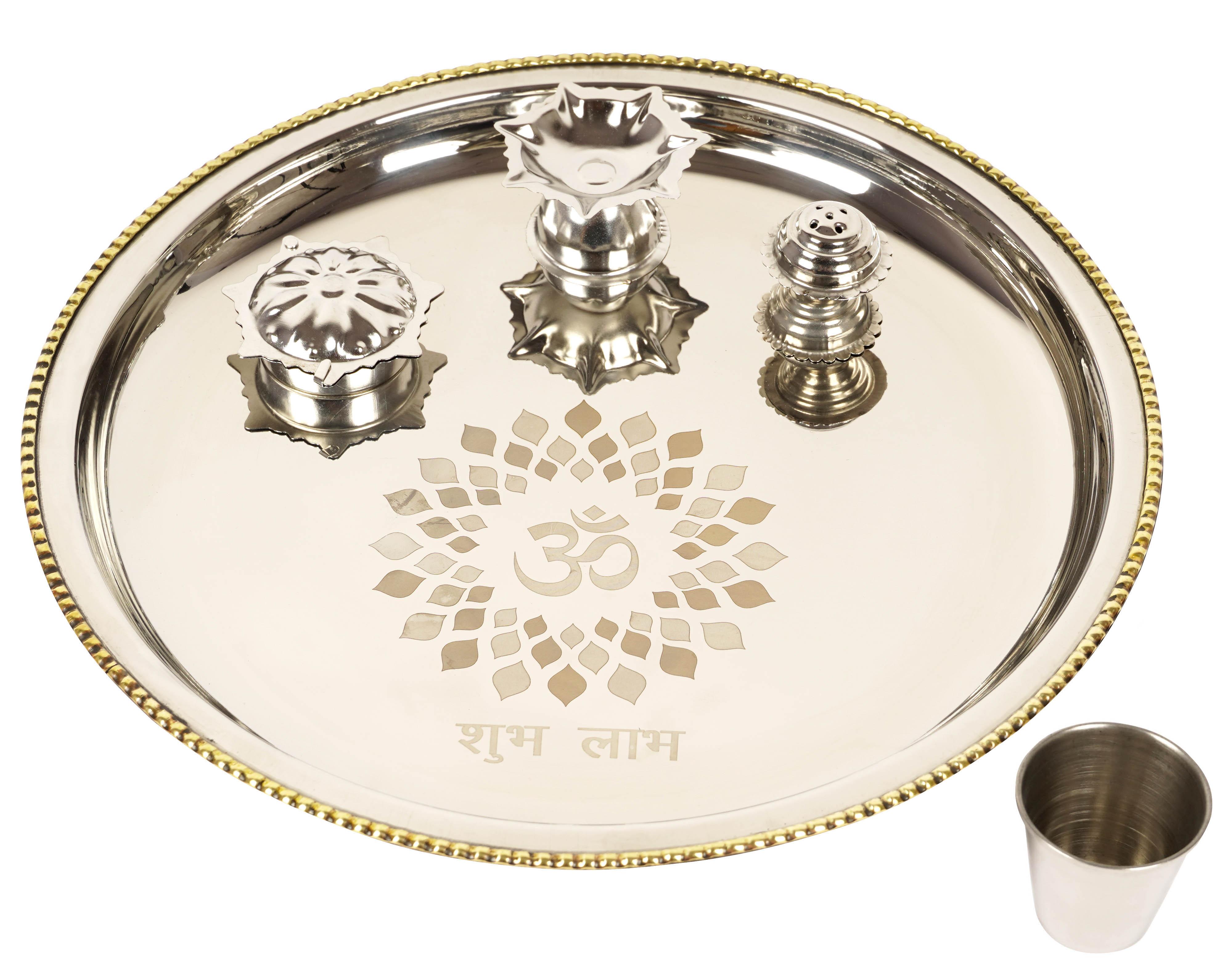IBA Indianbeautifulart Traditional Handcrafted Thali Set of 5 Ethnic Graved Design Puja Plate Religious Diwali Decoration Aarti Thali For 11.5 срібний
IBA Indianbeautifulart Traditional Handcrafted Thali Set of 5 Ethnic Graved Design Puja Plate Religious Diwali Decoration Aarti Thali For 11.5 срібний