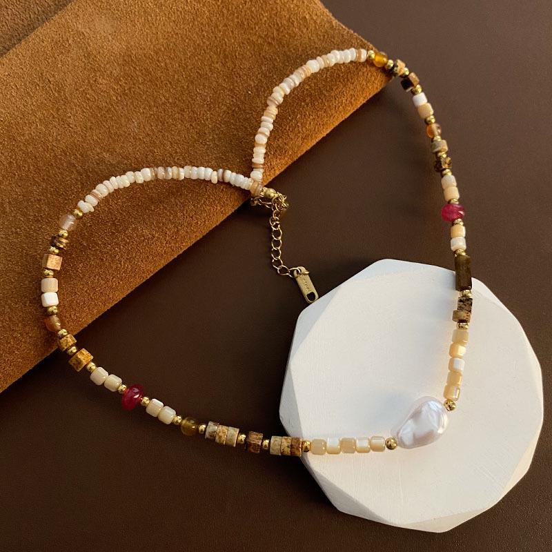Baroque Faux Pearl & Natural Stone Pendant Beaded Choker Necklace - Vintage Style, Titanium Steel, Non-Fading for Women
Baroque Faux Pearl & Natural Stone Pendant Beaded Choker Necklace - Vintage Style, Titanium Steel, Non-Fading for Women