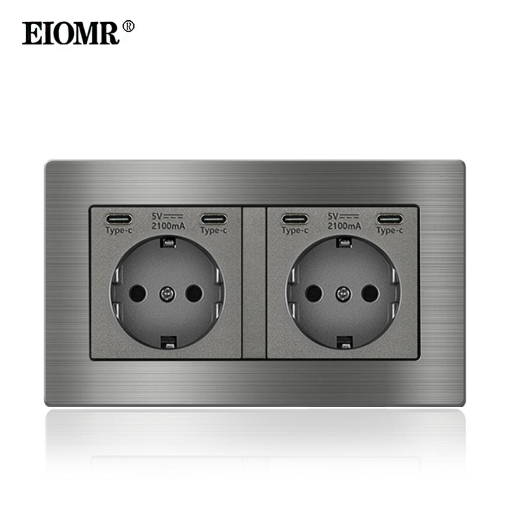 EIOMR EU Standard USB-C Power Double Socket, AC 250V 16A Flush Mount Wall Socket, 5V 2.1A USB-C Port Standard Electrical Outlet Aluminum Alloy Grey
EIOMR EU Standard USB-C Power Double Socket, AC 250V 16A Flush Mount Wall Socket, 5V 2.1A USB-C Port Standard Electrical Outlet Aluminum Alloy Grey