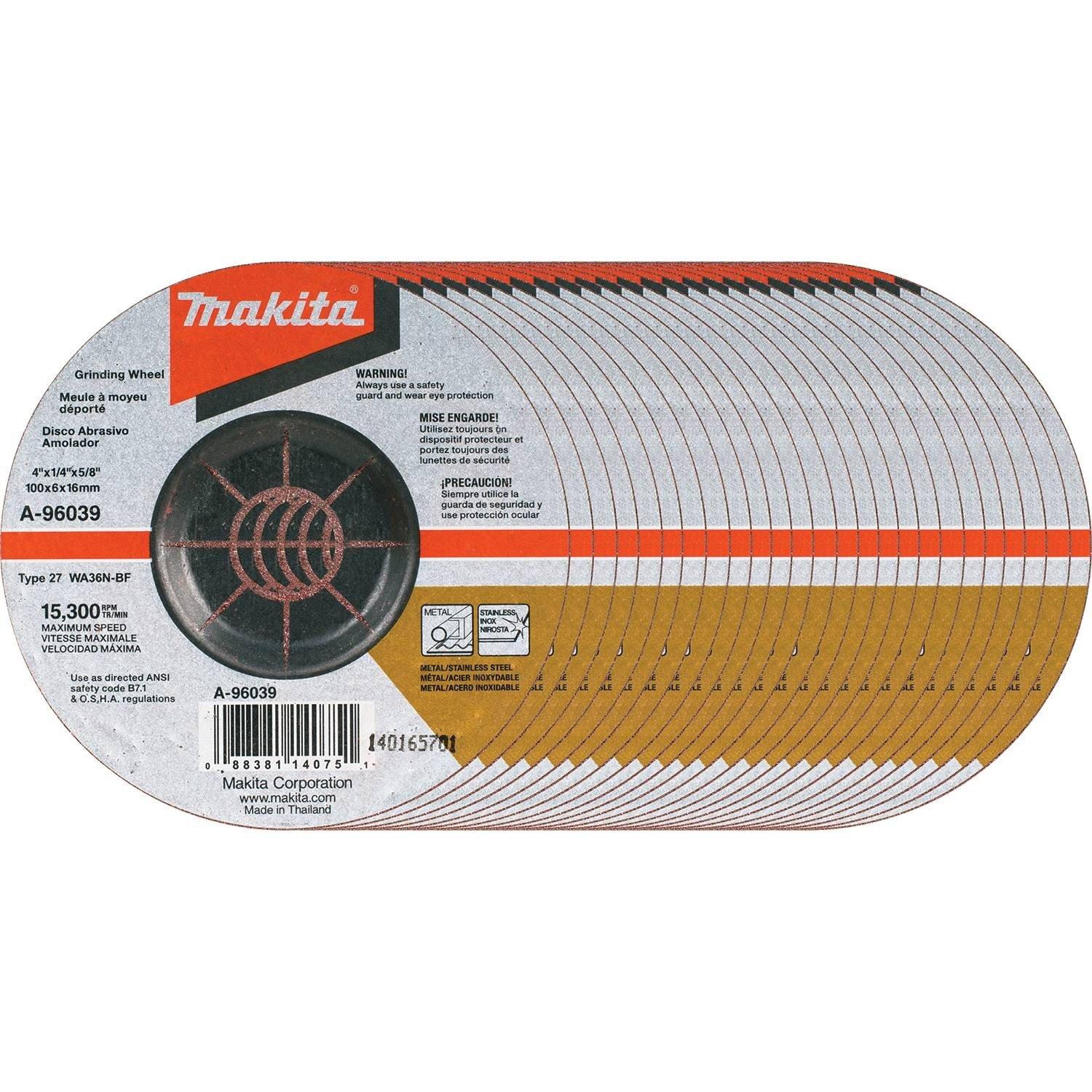 Makita INOX 36 Grit Grinding Wheel 4 x x inches A-96039-25 (25-Pack) 1/4 5/8
Makita INOX 36 Grit Grinding Wheel 4 x x inches A-96039-25 (25-Pack) 1/4 5/8