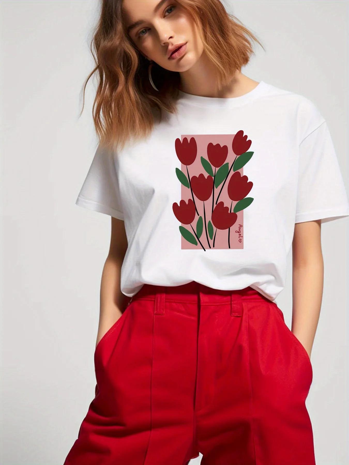 Round Neck Season with Vibrant and Pink Tulip Design Casual Wear Women S Casual Red Tulip Print T-Shirt Short Sleeve Tops Tees 4XL
Round Neck Season with Vibrant and Pink Tulip Design Casual Wear Women S Casual Red Tulip Print T-Shirt Short Sleeve Tops Tees 4XL