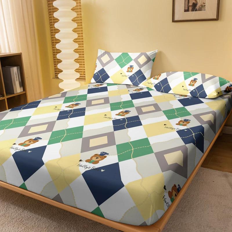 1 Мультяшная Милая Животная Медведь Принт Матовая Простыня на Резинке, Принт Покрывало для Спальни, Постельное Белье (Исключая наволочки) 71x132cm