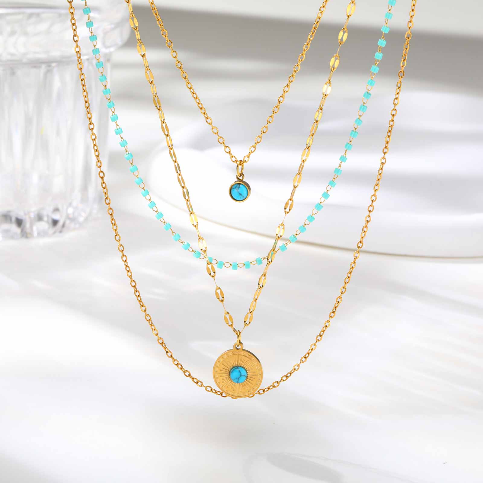 Round Natural Stone Pendant Necklaces,Stainless Steel Turquoise Four-layer Necklace for Women,Unique Jewelry Gift
Round Natural Stone Pendant Necklaces,Stainless Steel Turquoise Four-layer Necklace for Women,Unique Jewelry Gift