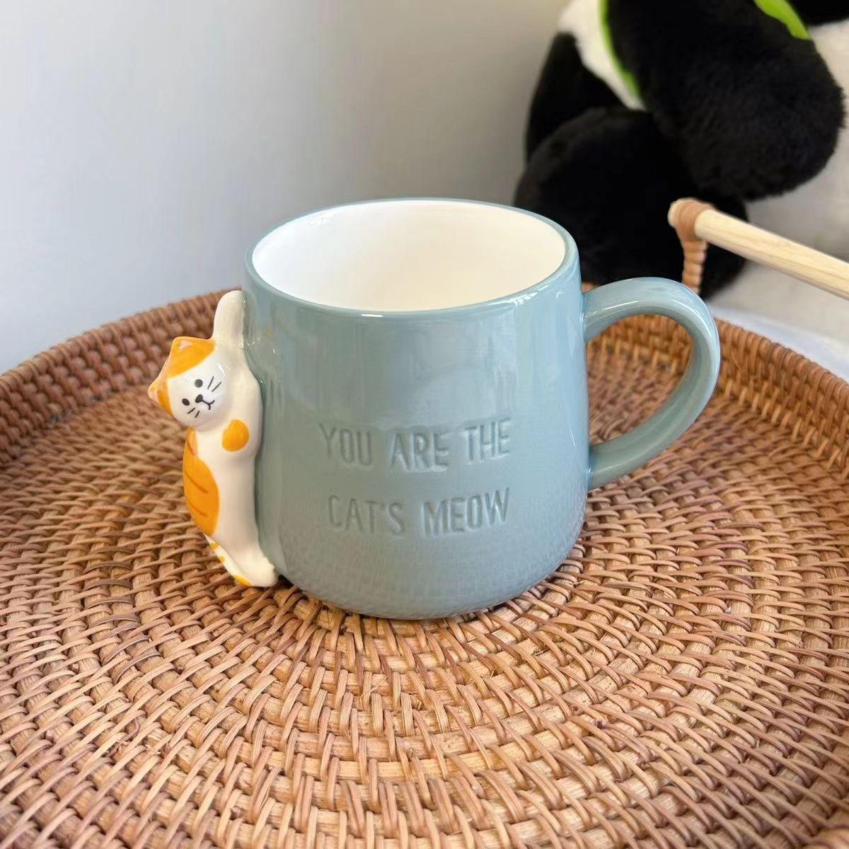 Творческая 3D керамическая кружка с кошкой и крышкой, милые мультяшные чашки для чая, керамическая кружка, чашка для кофе, стакан для воды, парная посуда для напитков 350ML