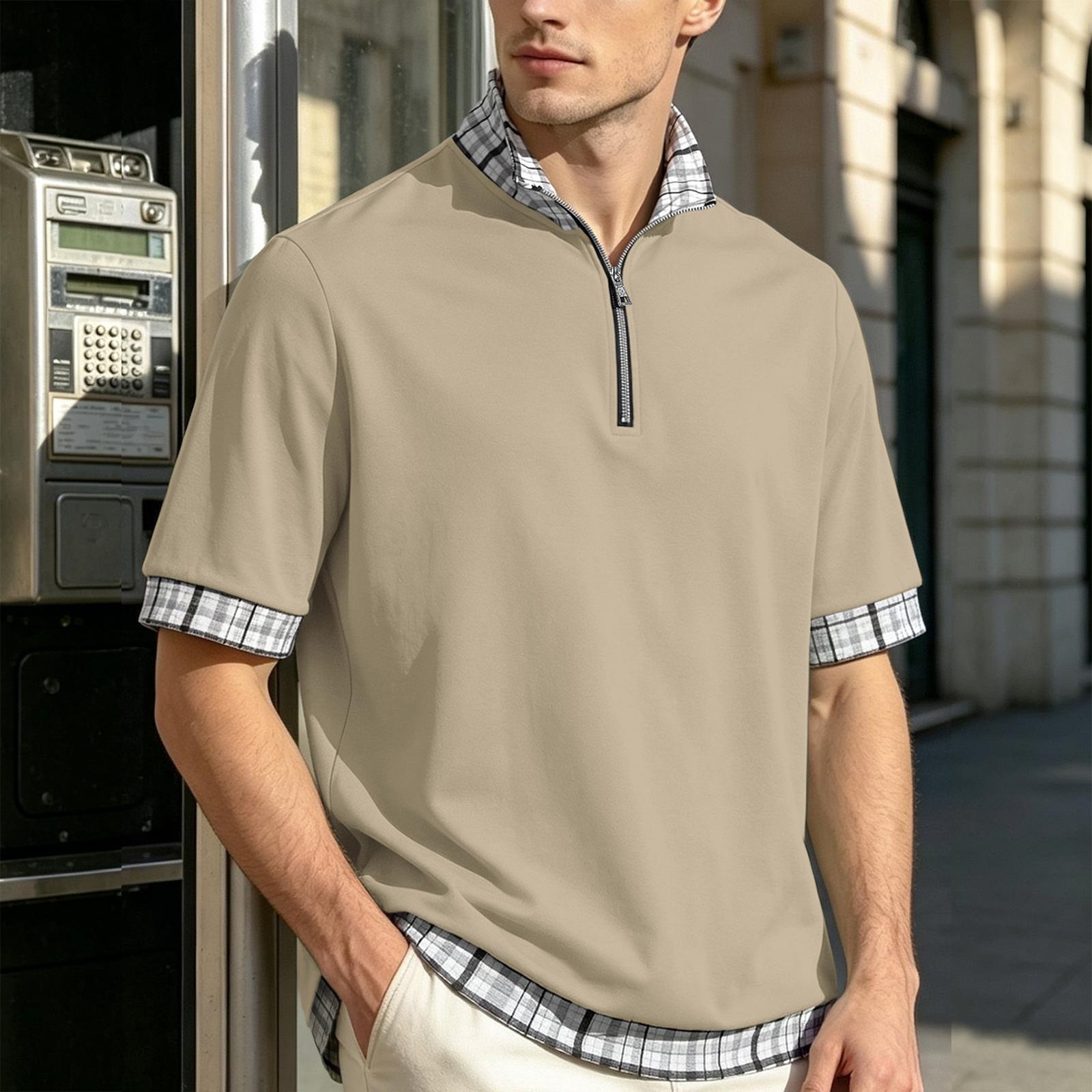 Men s Short Sleeve Polo Shirt with Half Zip Collar Layered Look Casual Loose Fit Big Size Plaid Pattern L коричневий
Men s Short Sleeve Polo Shirt with Half Zip Collar Layered Look Casual Loose Fit Big Size Plaid Pattern L коричневий