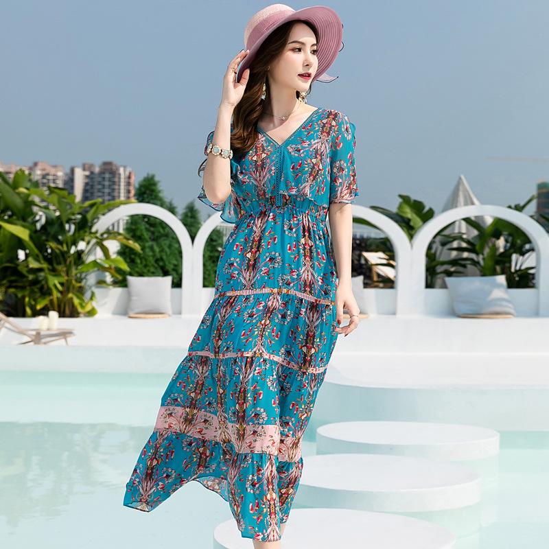 Silk V-Neck Dress with Ruffled Sleeves and Elastic Waist M синий
Silk V-Neck Dress with Ruffled Sleeves and Elastic Waist M синий