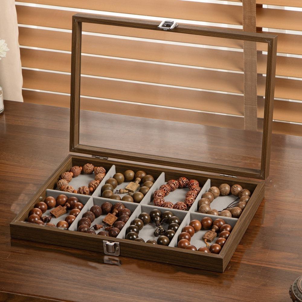 Бархатная коробка для хранения ювелирных изделий, большая вместимость, коробка для демонстрации ювелирных изделий, деревянный лоток для ювелирных изделий, демонстрация ювелирных изделий Gray 8 Grid