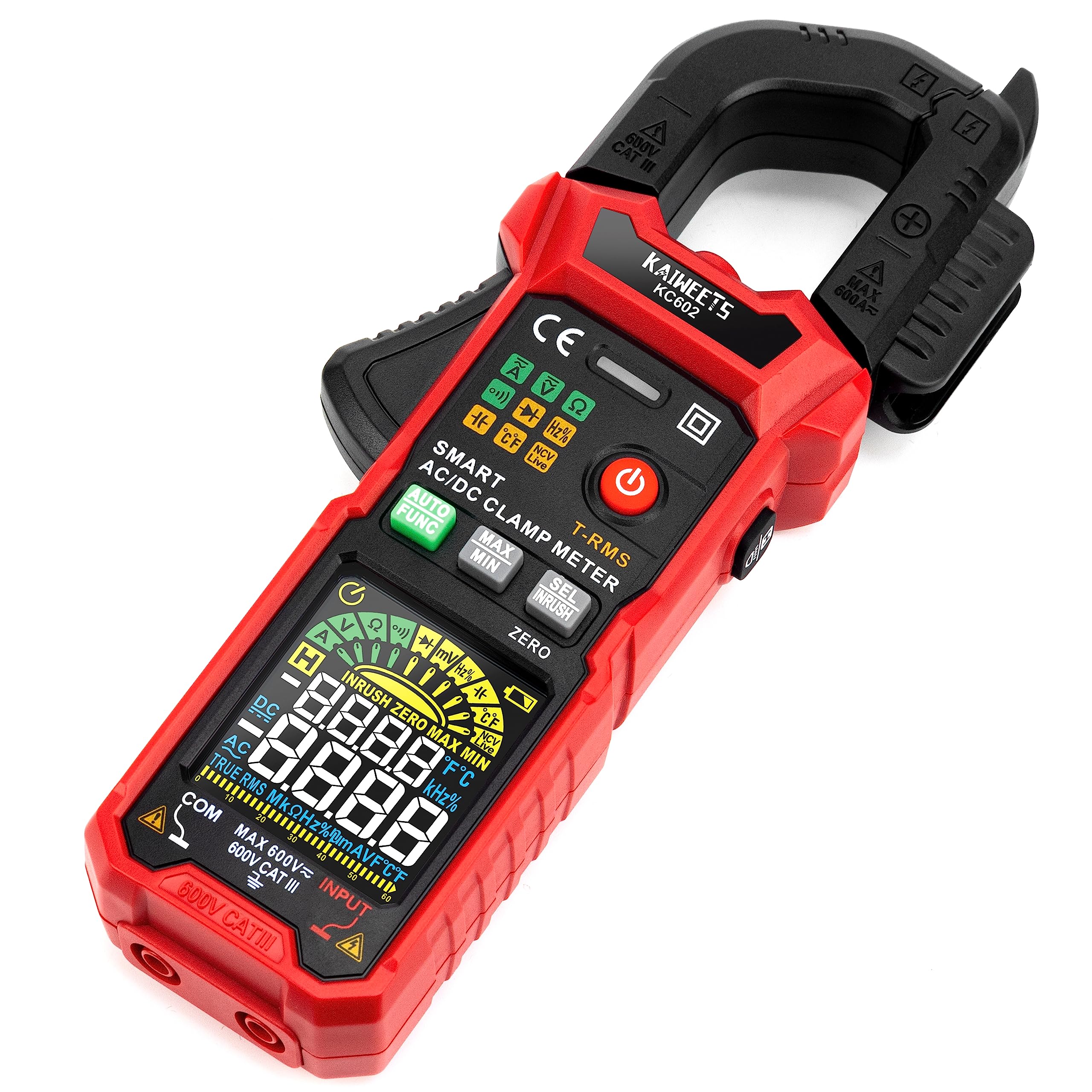 KAIWEETS Smart Clamp Meter Струм Напруга Температура Вимірювання NCV Функція пускового струму Екран кольору губки 6000 одиниць Опір ємності
KAIWEETS Smart Clamp Meter Струм Напруга Температура Вимірювання NCV Функція пускового струму Екран кольору губки 6000 одиниць Опір ємності